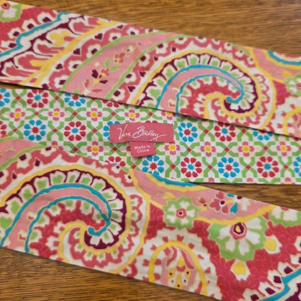 Vera Bradley Reversible Skinny Scarf Paisley Geometric Pink Green Blue 54 Inch